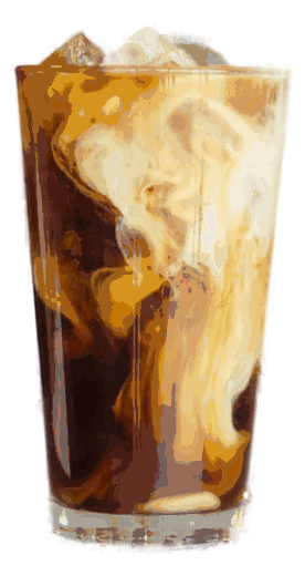 Cold brew en vaso alto con hielo y un hilo de leche entrando