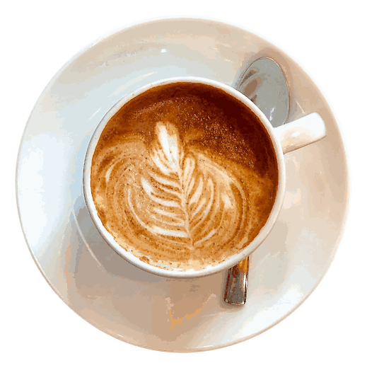 Taza de café con roseta de latte art vista desde arriba